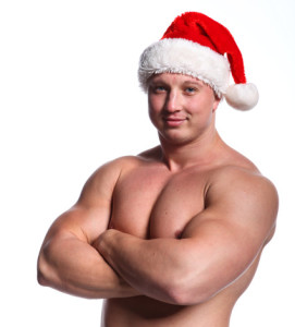 Photo of bodybuilder dressed as Santa
